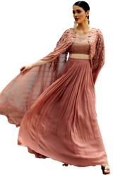 Mauve Cape Embroidered Lehenga - Preserve