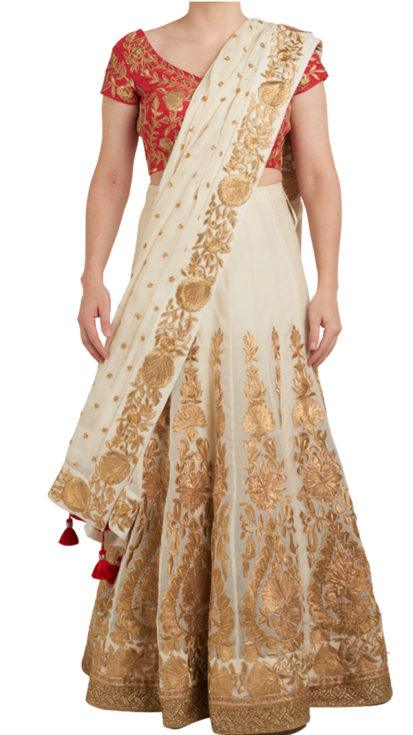 Linen with Gold Embroidered Lehenga - Preserve