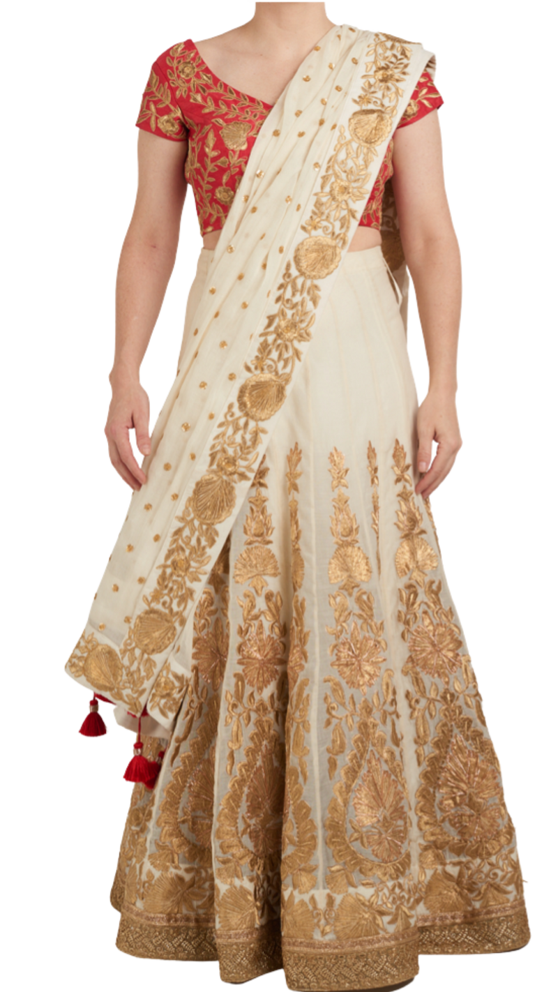 Linen with Gold Embroidered Lehenga - Preserve