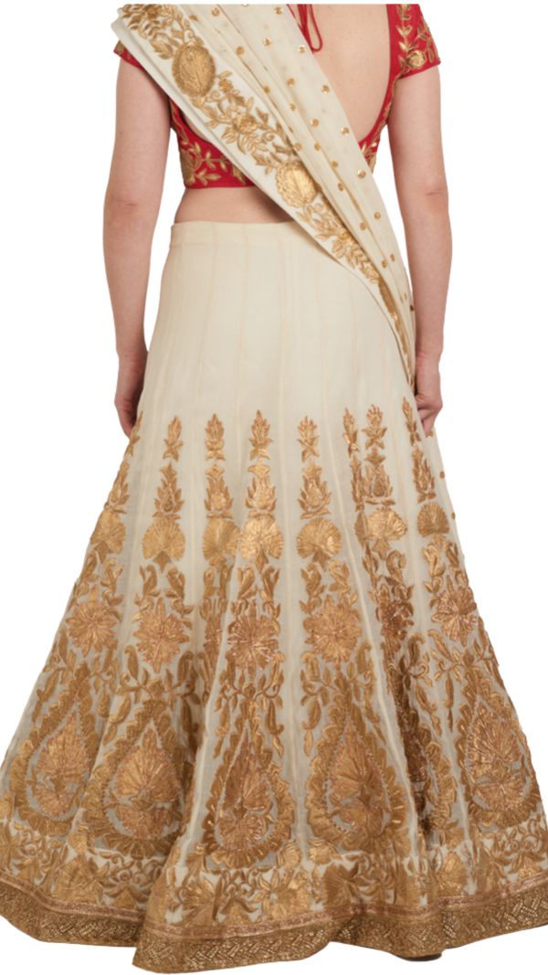 Linen with Gold Embroidered Lehenga - Preserve