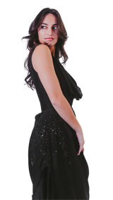 Sequinned Embroidered Black Draped Dress - Preserve