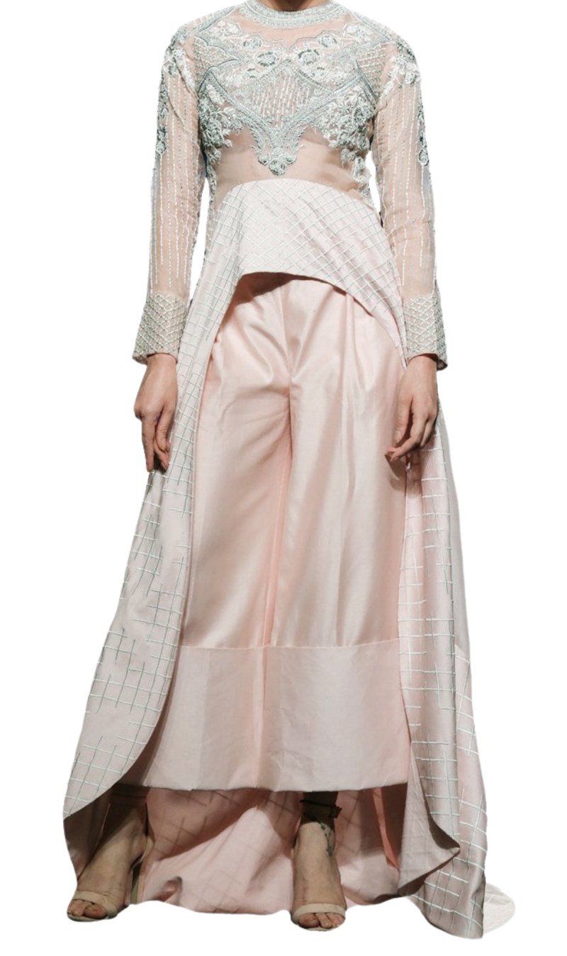 Powder Pink Embroidered Trail Top with Palazzo Pants - Preserve