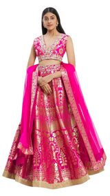 Fuchsia Banarasi Silk Lehenga Set - Preserve