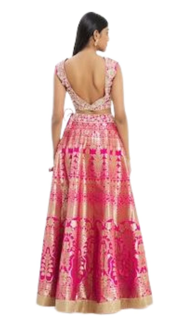 Fuchsia Banarasi Silk Lehenga Set - Preserve