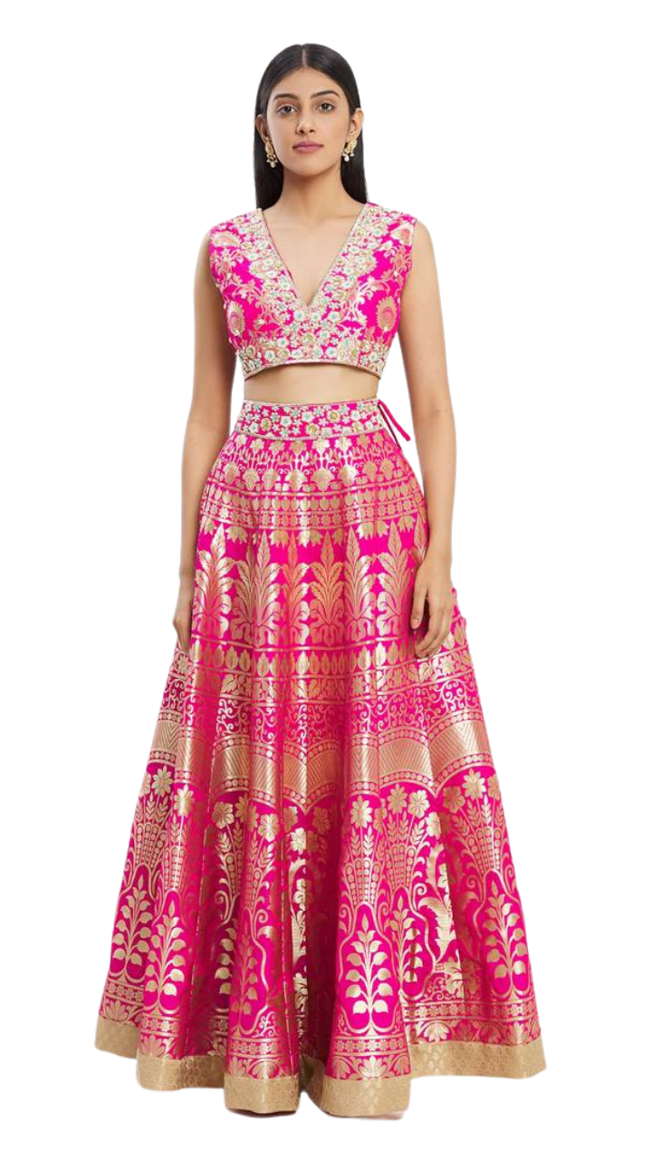 Fuchsia Banarasi Silk Lehenga Set - Preserve