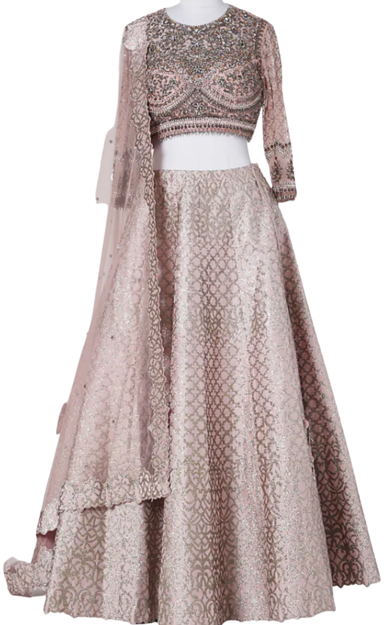 Dusty Pink Heavily Embellished Scalloped Lehenga - Preserve