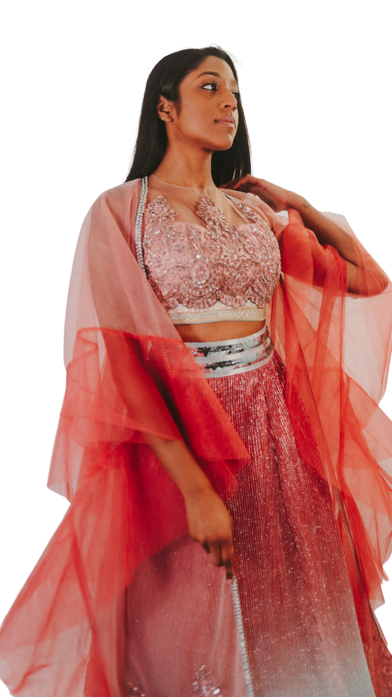 Pink Shimmer Lehenga Set - Preserve