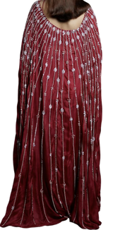 Crimson Beaded Pre-Draped Cape Sari - Preserve