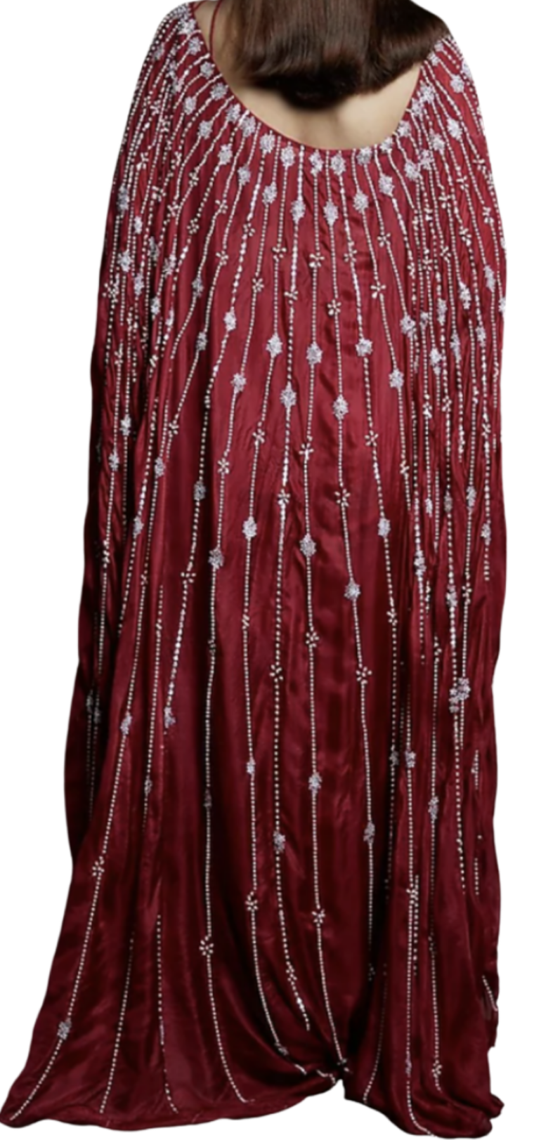 Crimson Beaded Pre-Draped Cape Sari - Preserve