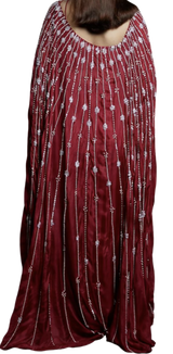 Crimson Beaded Pre-Draped Cape Sari: Sample Sale - Preserve