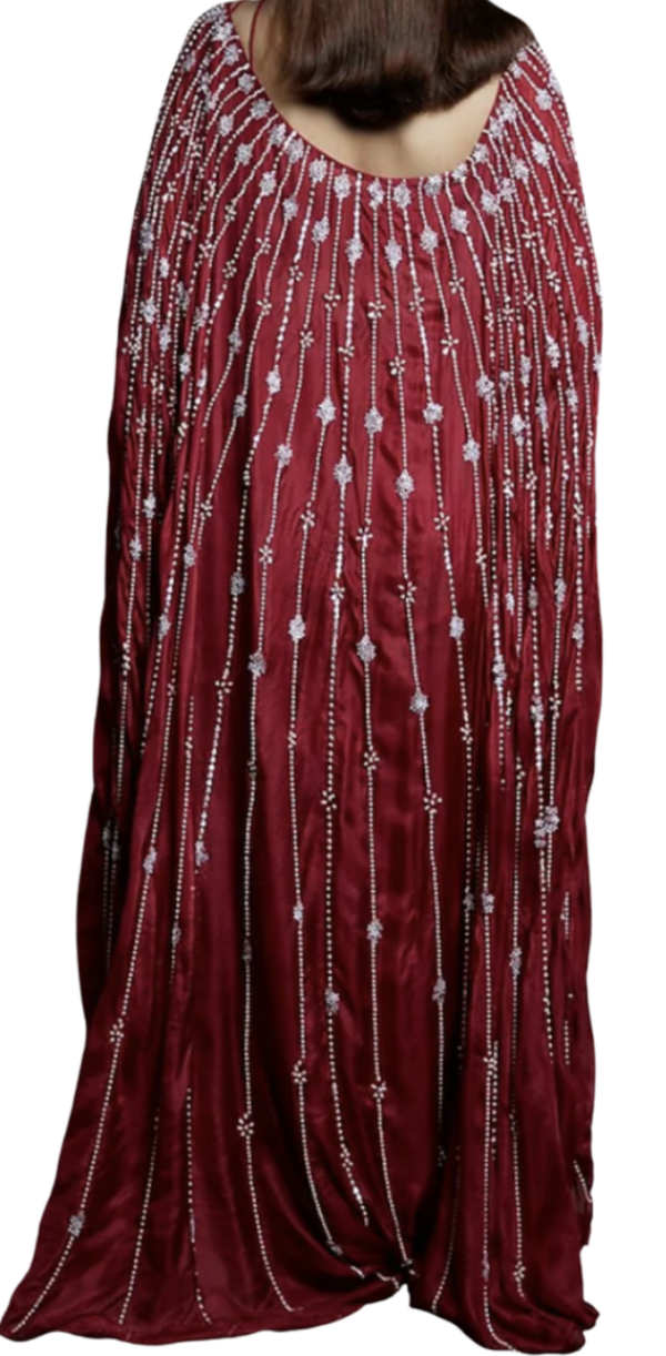 Crimson Beaded Pre-Draped Cape Sari: Sample Sale - Preserve