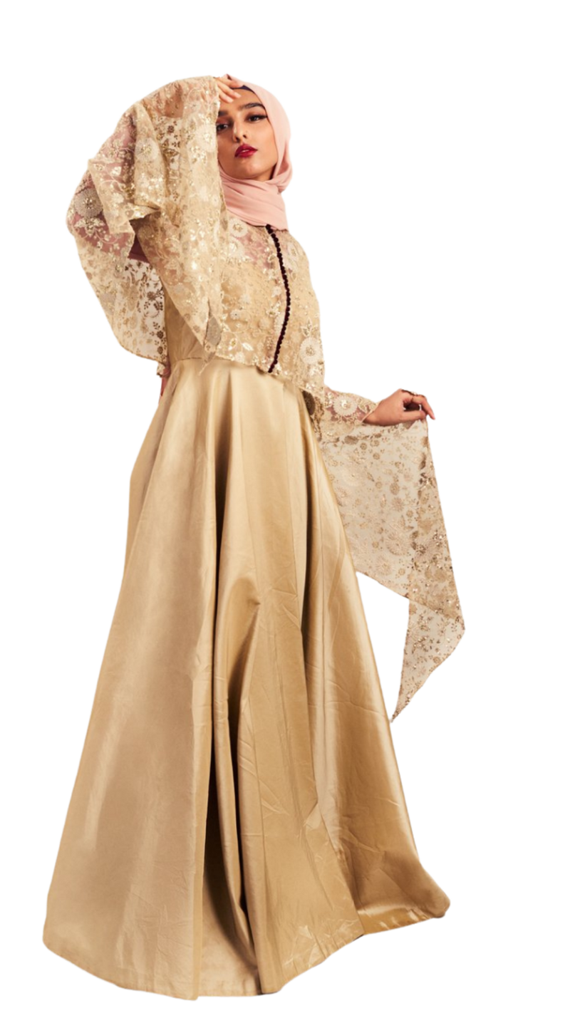 Champagne Lace Cape Gown - Preserve