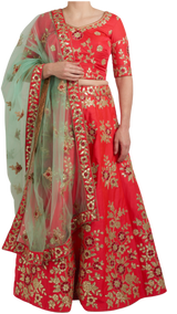 Carrot & Mint Floral Lehenga - Preserve