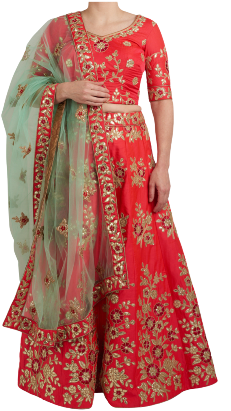 Carrot & Mint Floral Lehenga - Preserve