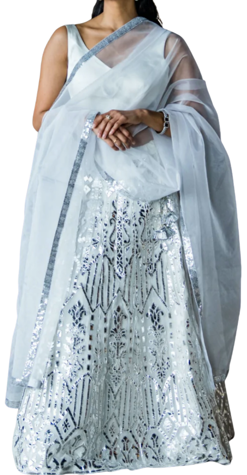 White Mirrored Leher Lehenga