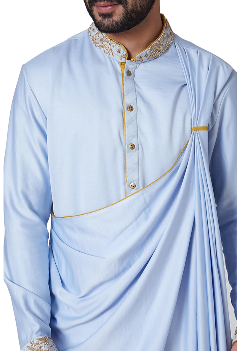 Powder Blue Draped Kurta with Embroidery