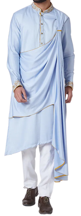 Powder Blue Draped Kurta with Embroidery