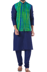 Blue Kurta Set with Tie-dye Nehru Jacket