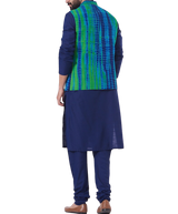 Blue Kurta Set with Tie-dye Nehru Jacket