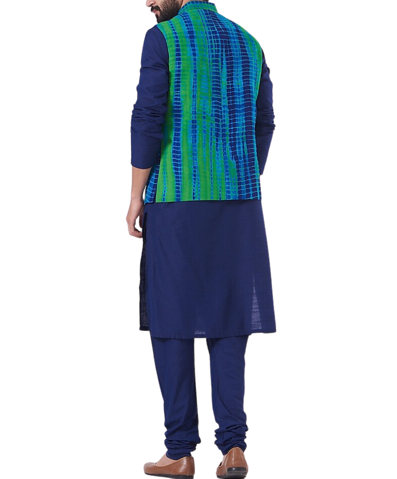 Blue Kurta Set with Tie-dye Nehru Jacket