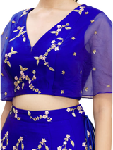 Royal Blue Floral Taffeta Lehenga