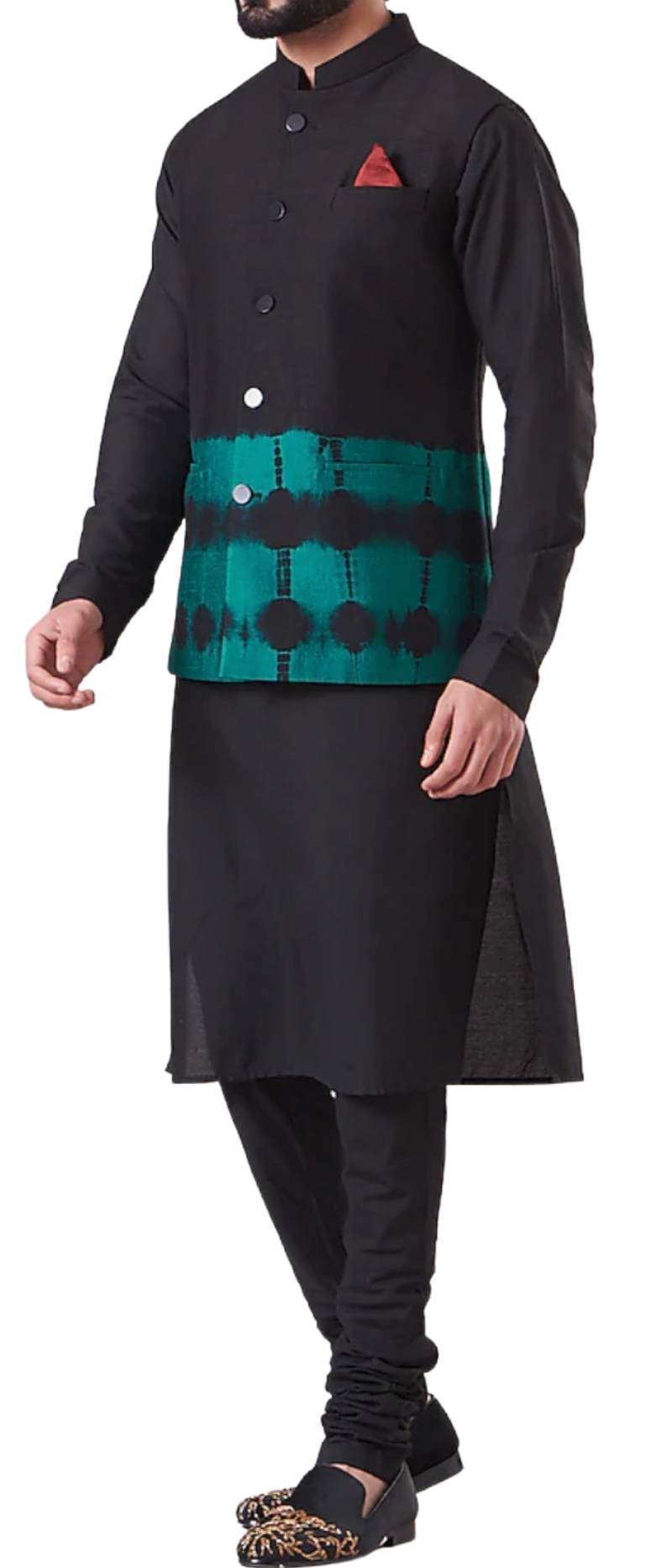 Teal Black Dyed Nehru Jacket Set