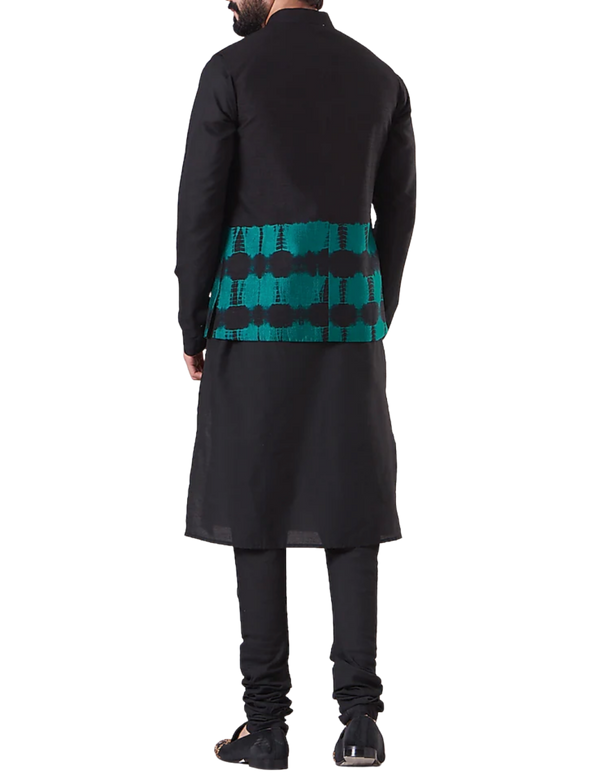 Teal Black Dyed Nehru Jacket Set