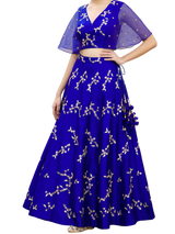 Royal Blue Floral Taffeta Lehenga