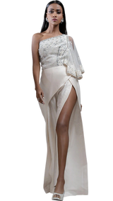 White Mirror Embroidered One-Shoulder Jumpsuit - Preserve