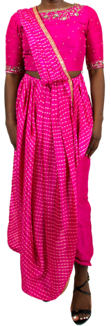 Fuchsia Leheriya Pre-Draped Sari Pant Set
