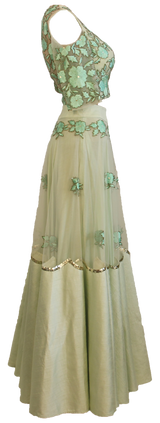 Mint Floral Embroidered Lehenga - Preserve