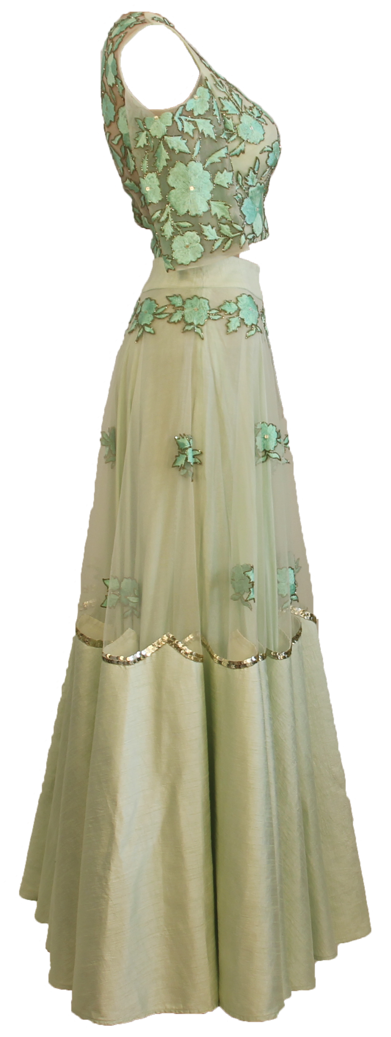 Mint Floral Embroidered Lehenga - Preserve