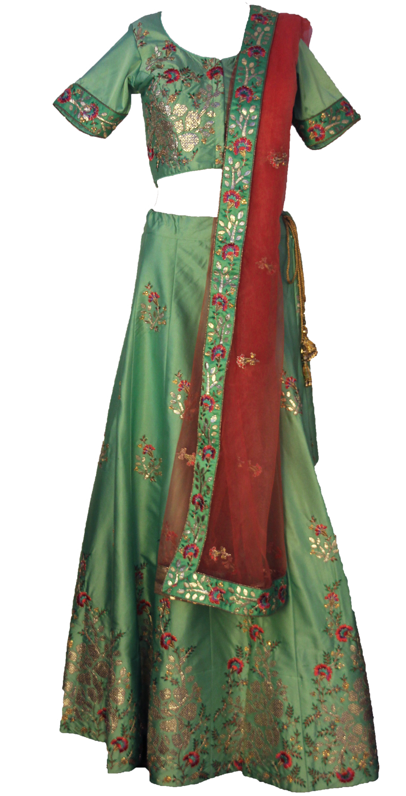 Mint Floral & Gold Embroidered Lehenga: Sample Sale - Preserve