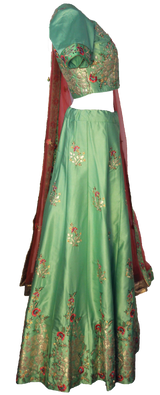 Mint Floral & Gold Embroidered Lehenga: Sample Sale - Preserve