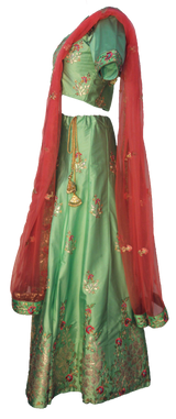 Mint Floral & Gold Embroidered Lehenga: Sample Sale - Preserve