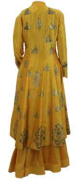 Gold and Yellow Swan Foil Print Kurta with Skirt - Preserve