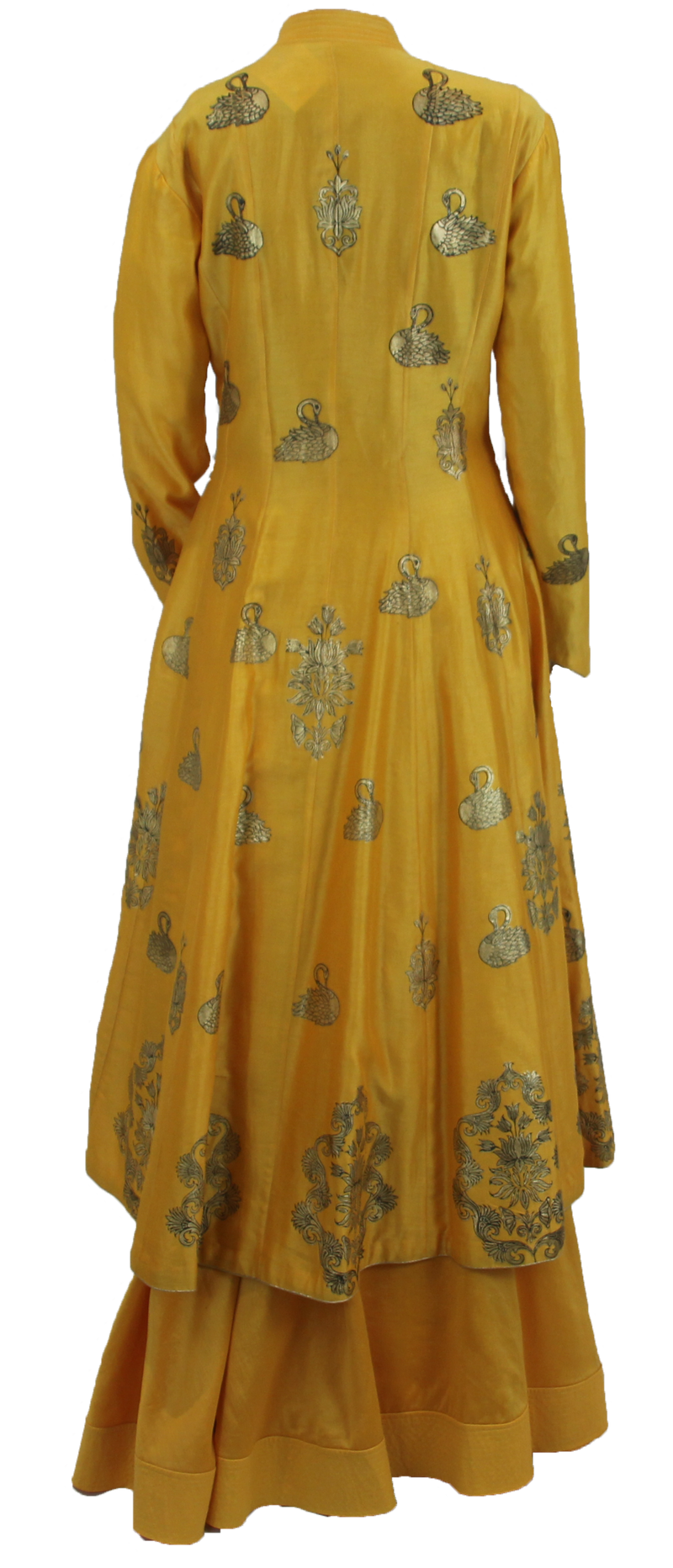 Gold and Yellow Swan Foil Print Kurta with Skirt - Preserve