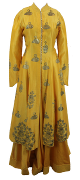 Gold and Yellow Swan Foil Print Kurta with Skirt - Preserve